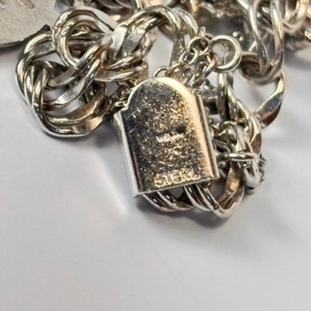 Vintage Sterling Silver Charm Bracelet Silver Travel Souvenir Coins Florida Boho - Picture 12 of 16